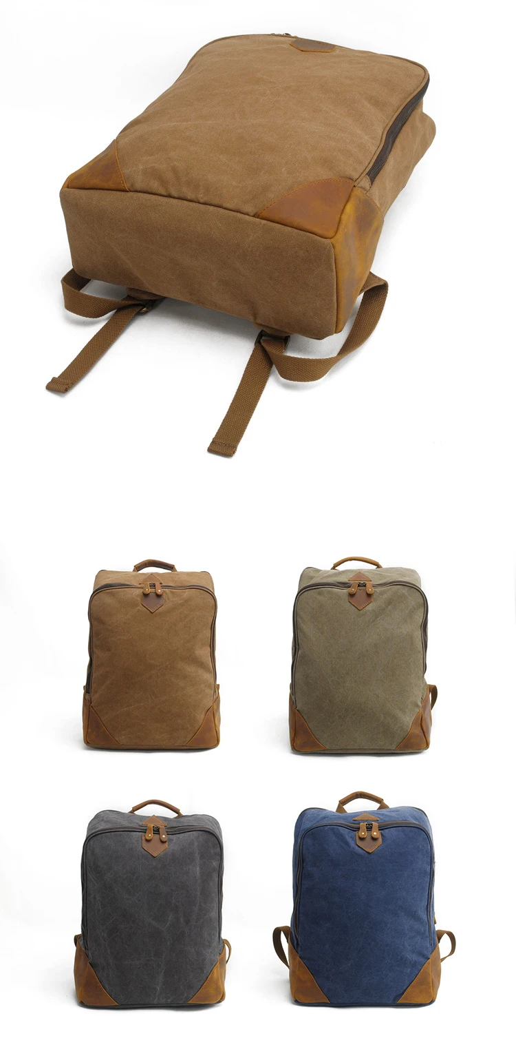 Vintage high quality outdoor backpack canvas leather trim high school bagpack back pack bag for school