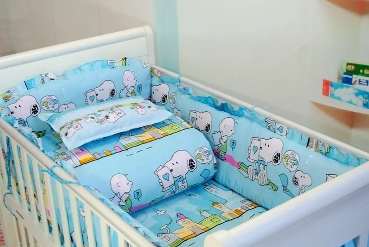 Promotion 7pcs crib cot bedding set bed bumper mattress pillow home nursery bed linen bed sets