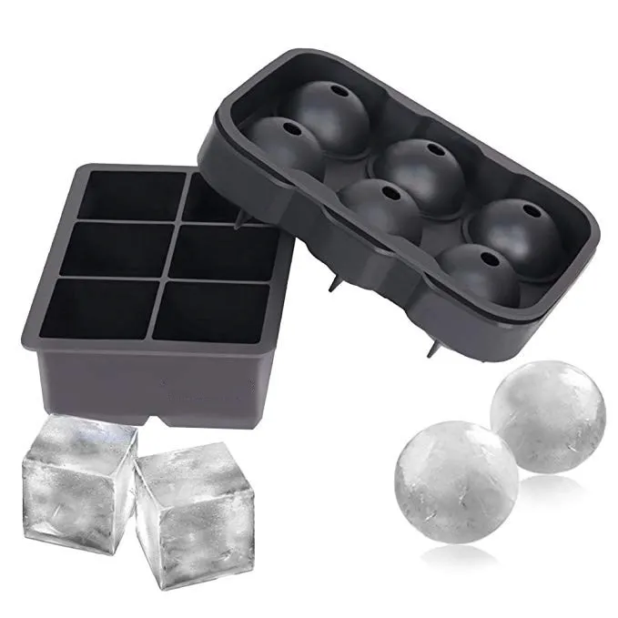 Reusable BPA Free Silicone Ice Cube Trays Set of 2 Spere Ice Ball Maker Large Square Moulds