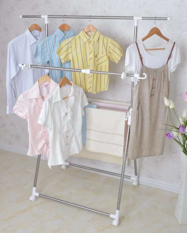 
adjustable stainless steel multi-faction folding clothes hanger rack 