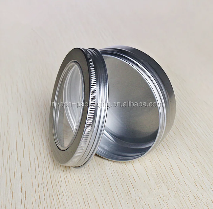 Clear Lid Top Aluminum Container,Aluminum Jar And Screw Transparent Lid