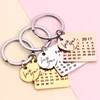Personalized Calendar Keychain Hand Carved Calendar Highlighted Stainless Steel Private Custom with Heart Date Keyring