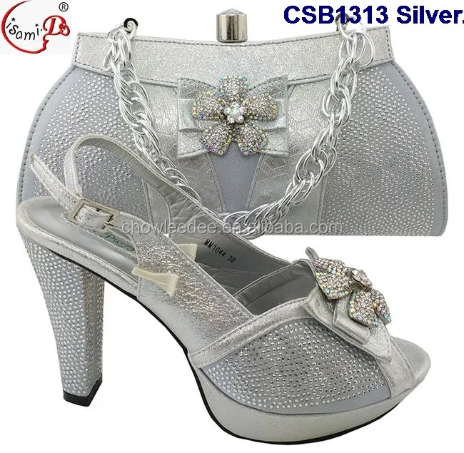 silver shoes and handbags