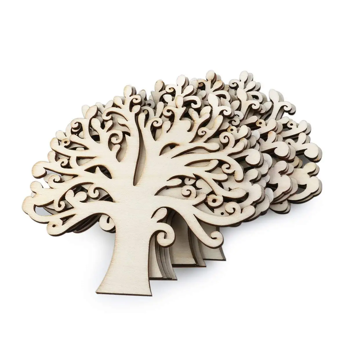 UEETEK 10pcs Family Tree Wood Cutout Blank Wooden Embellishments for DIY Crafts (Wood Color)
