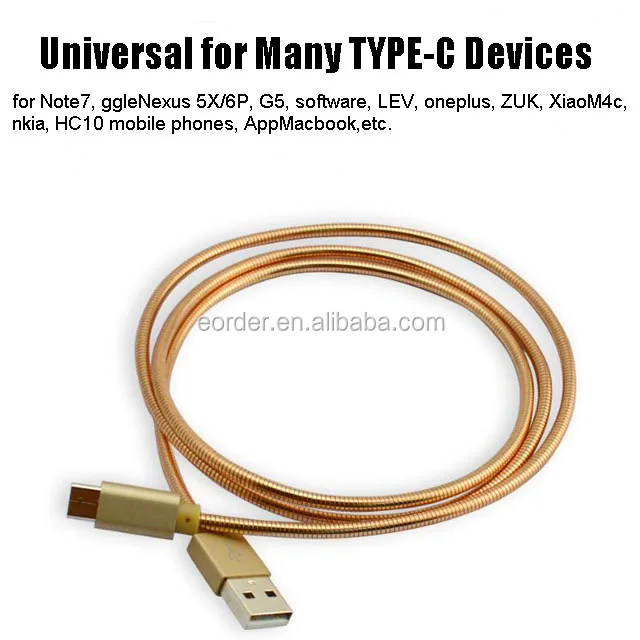 3ft 100cm Usb 2.0a Type C Usb Wire,5v 3a Metal Stainless Steel Spring