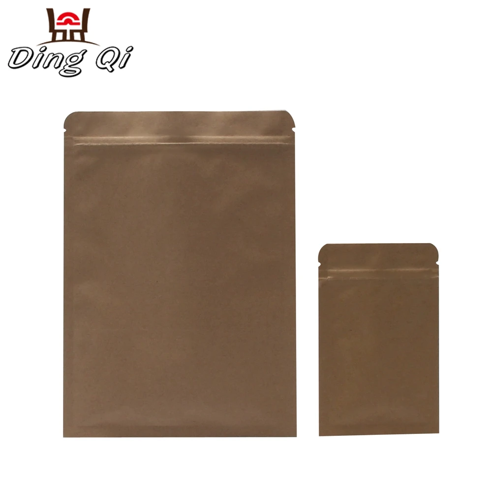 Stock three side seal kraft paper aluminum foil lining packing bag with zipper