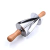 simple bread slicer stainless steel bread cutter rolling bread cutting slicer with wooden handle
