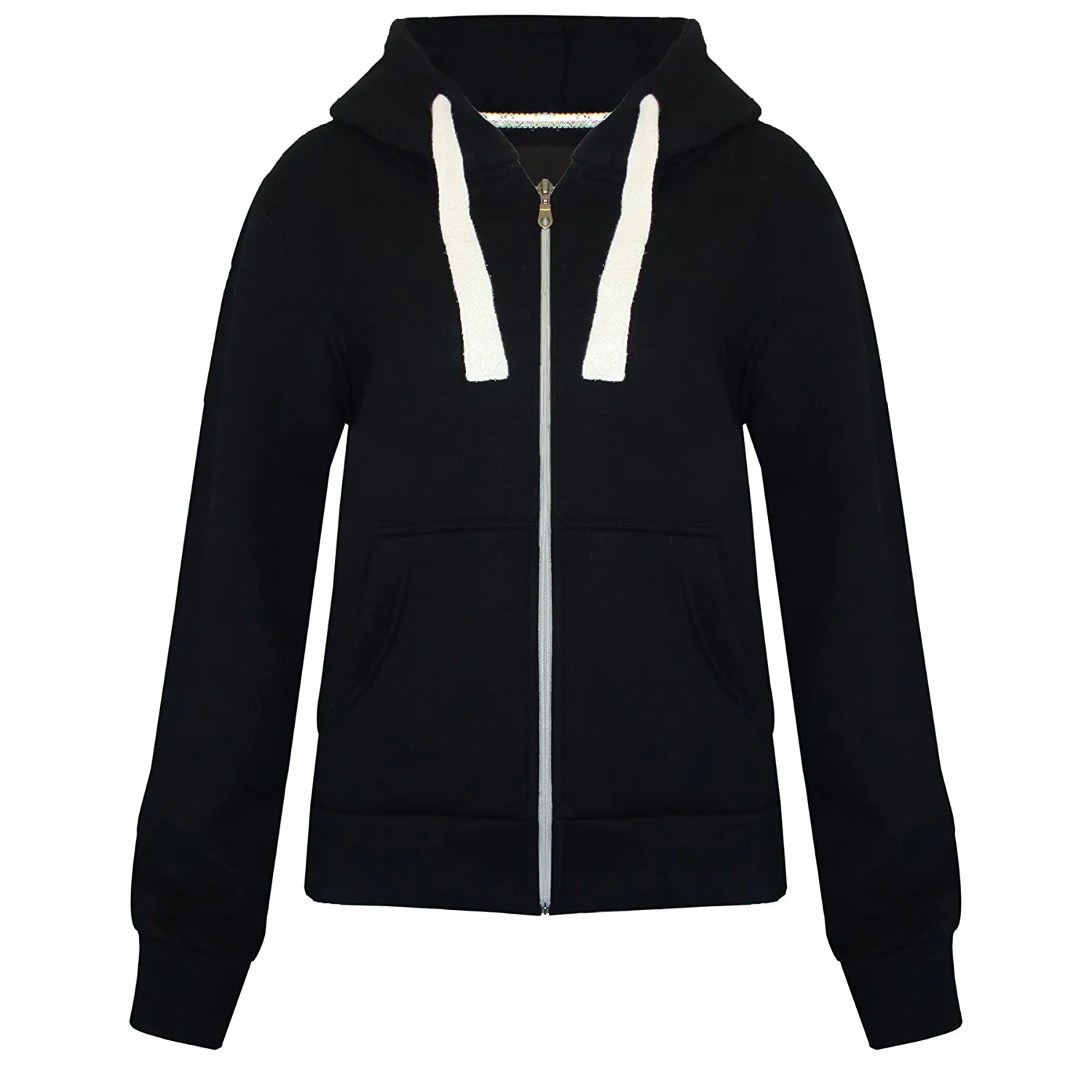 black hoodie with white strings womens