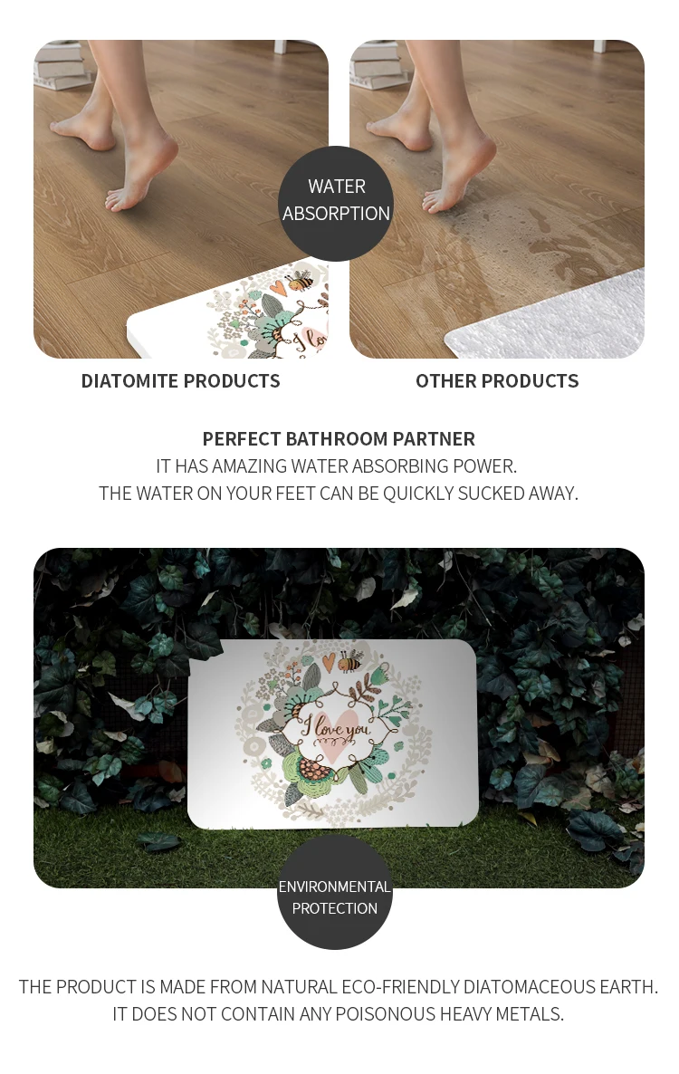 Non-slip absorption eco-friendly diatomite bath mat