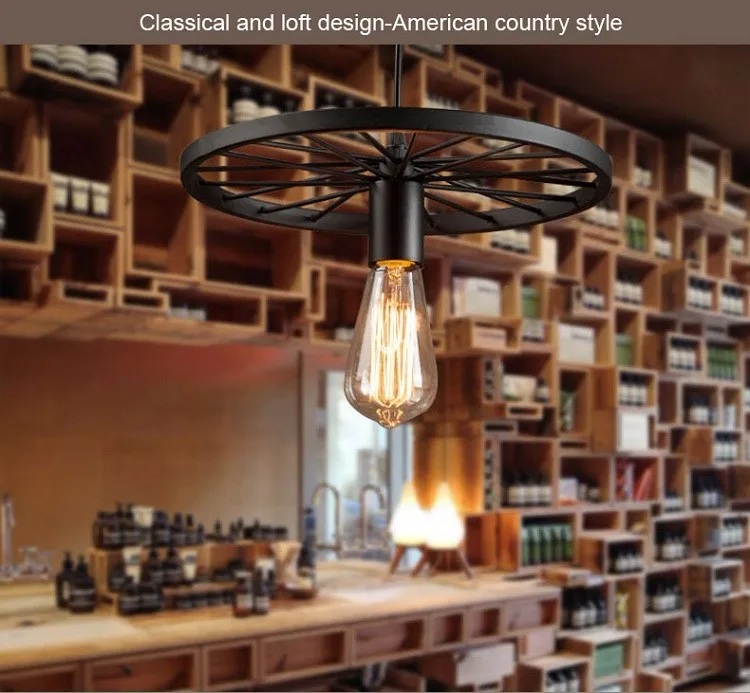 Retro Diy Loft Bicycle Wheels Edison Pendant Lights Ceiling Lamp 13 Iron Droplight Jpg