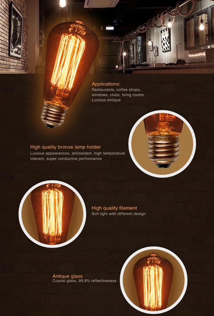 ST64 Vintage Light Bulb 6-Pack Edison Bulbs Incandescent Style 40 Watts Decorative lamp