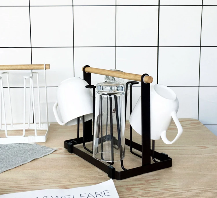 New Iron Metal Craft Japanese Upside-down Cup Drain Rack Glass Hanger Shelf Container Cup Drying Holder Kitchen Accessories