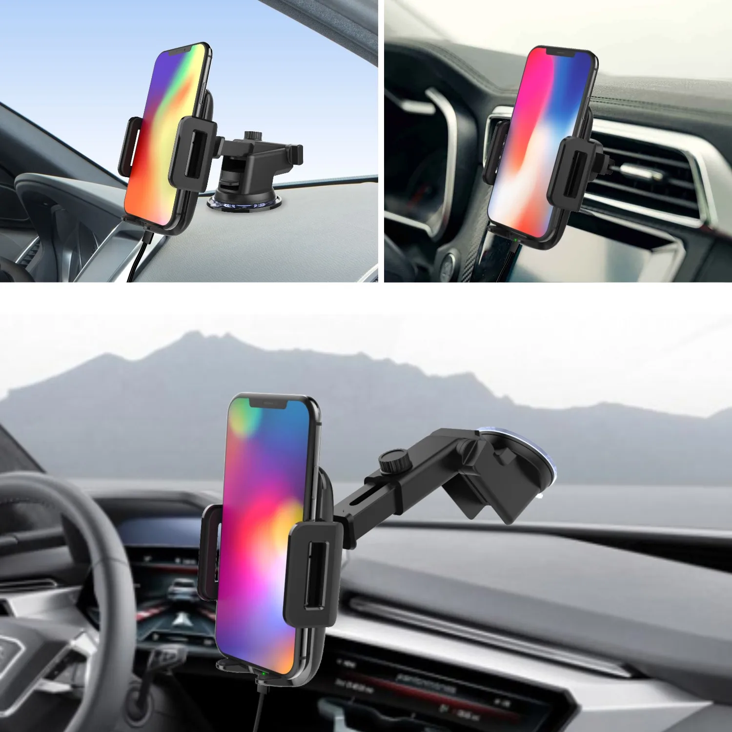 portable 10w universal qi fast quick chargeing auto infrared sensor mobile cell phone mount wireless car charger for iphone 8/X