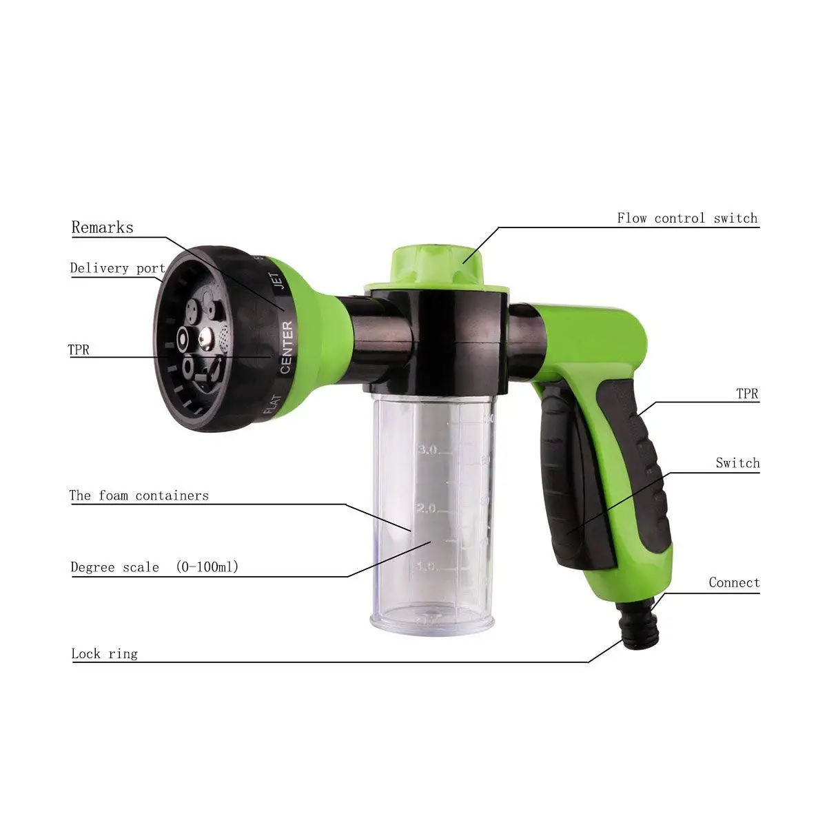 8 Adjustable Hose Spray Nozzle High Pressure Soap Sprayer Foam Garden