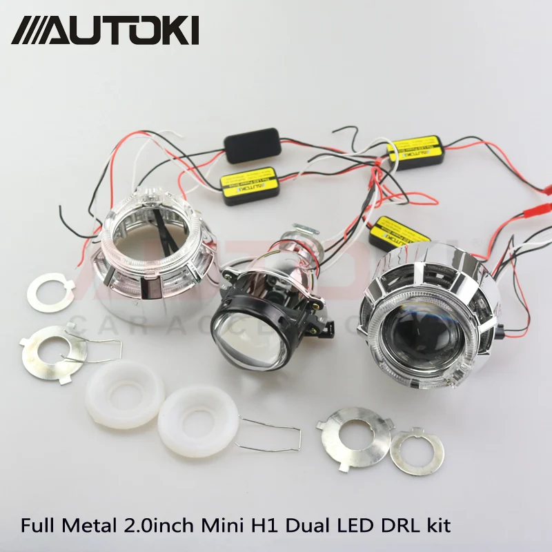 Autoki Dual Led Angel Eyes Projector Lens Usd H1 Bulb Hid Bixenon Car