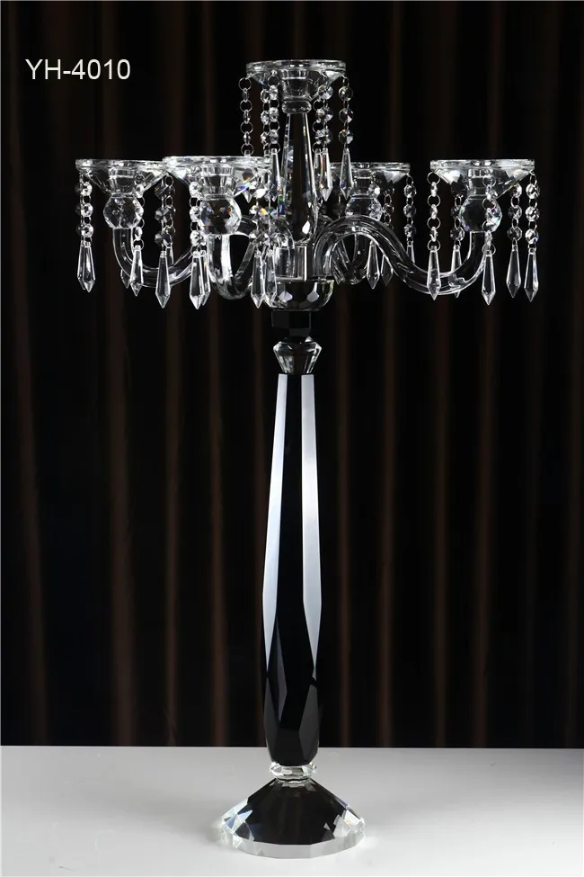 5 Arms Tall Black K9 Crystal Candle Holder For Wedding Decoration Buy