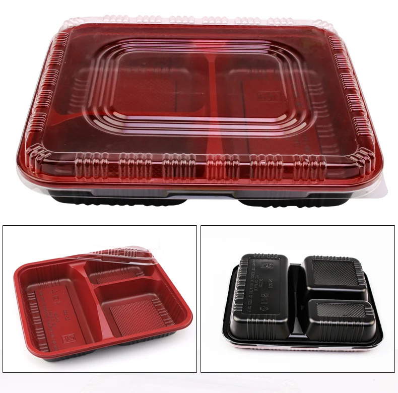 Disposable Plastic Bento Lunch Box with 3 Compartment