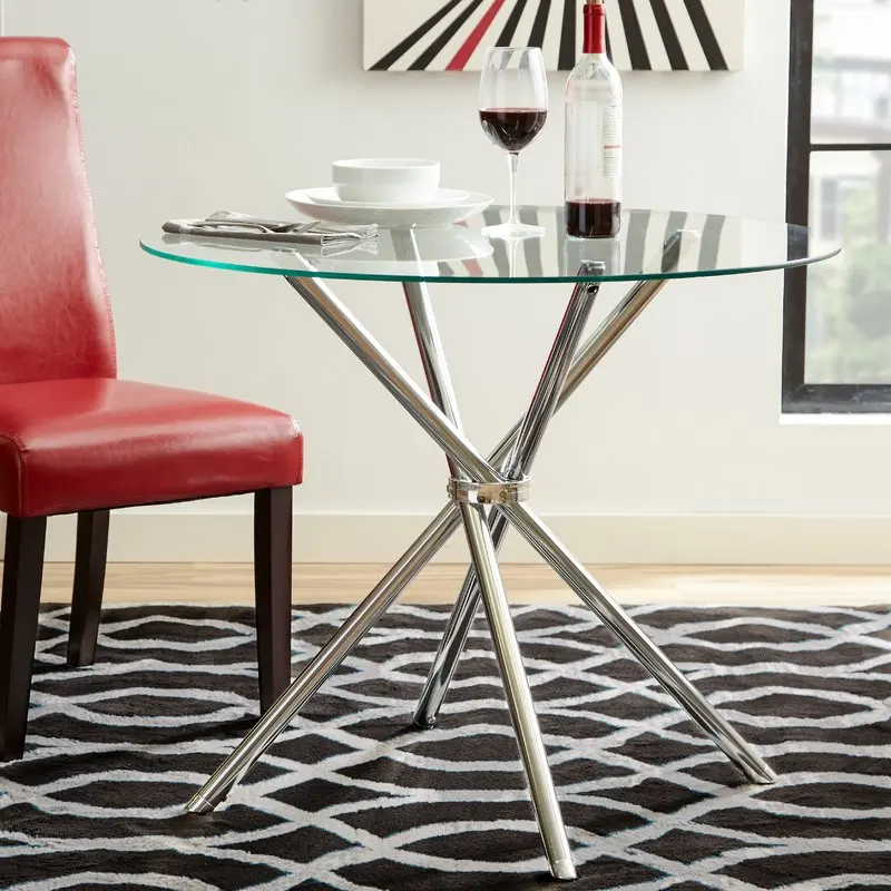 Round Glass Top Metal Leg Dining Table Buy High Quality Glass Dining