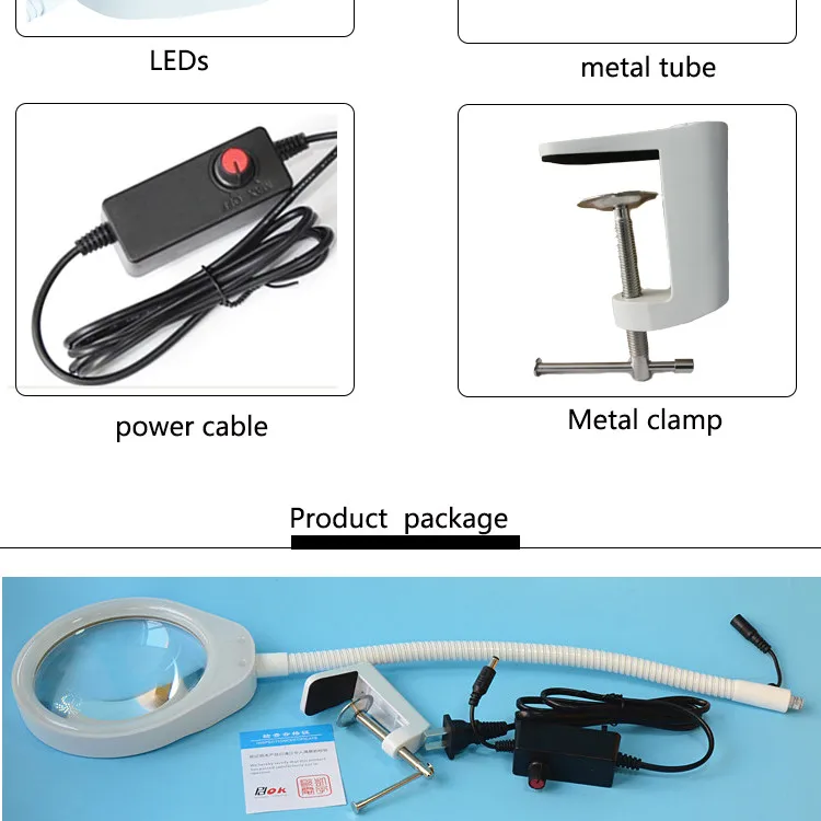 PD-032A desk clamp dimmable magnifying  glass with led lamp laboratory magnifier