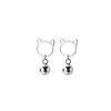 Animal earrings hollow cat cute hanging beads female silver jewelry 925 Silver Earring for women, cat bell rings ear stud