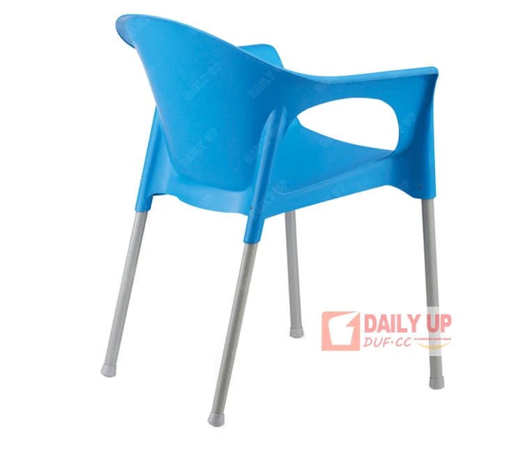 Concise Plastic Living Room Chair With Armrest Steel Frame Kitchen Dining Chair Outdoor Garden Chair With Large Seat