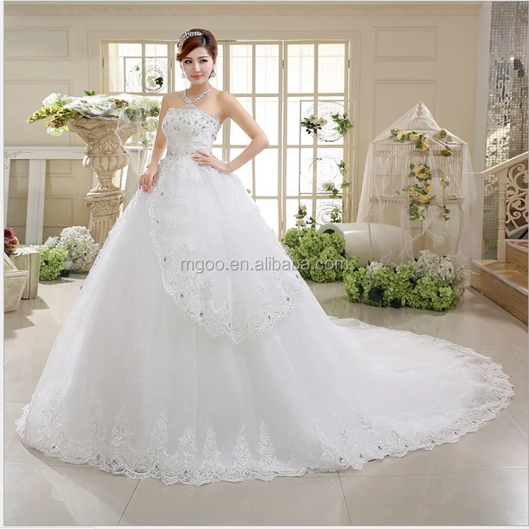 Factory Direct Sales Luxury Lace Wedding Dress Big Tail Diamond