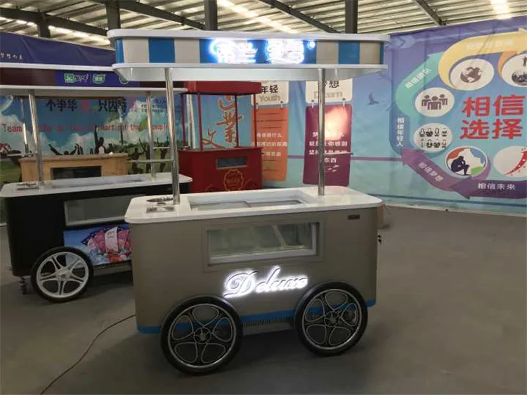 Awning Gelato Cart Mobile Ice Cream Push Cart With Wheels For Sale