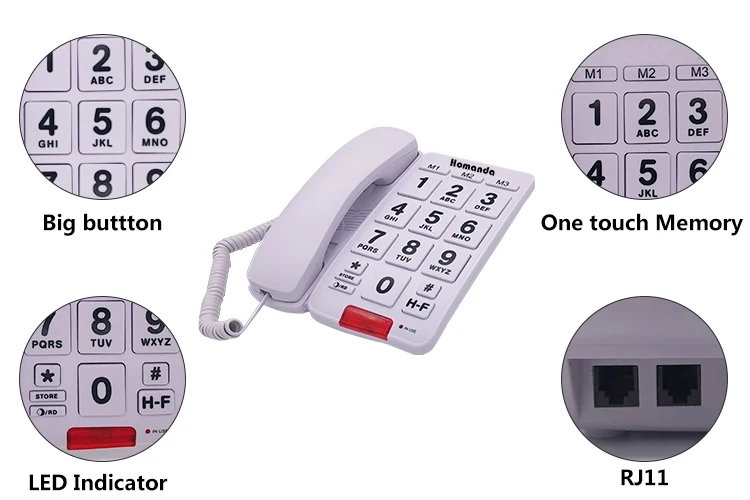 Clear Corded Large Key Telephone Model Analog Fixed Landline Big Button