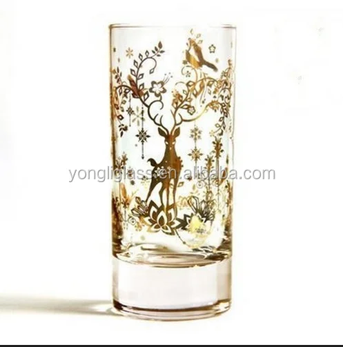 New products trophy drinking cup glass ,tall and thin drinking glass cup,luxury golden glass cup