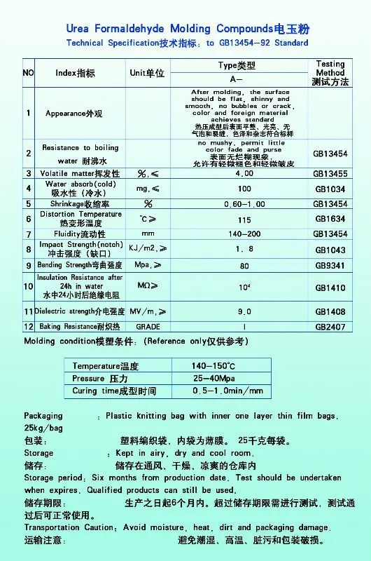 GUHENG Urea Moulding Compound / Urea Formaldehyde Molding Powder