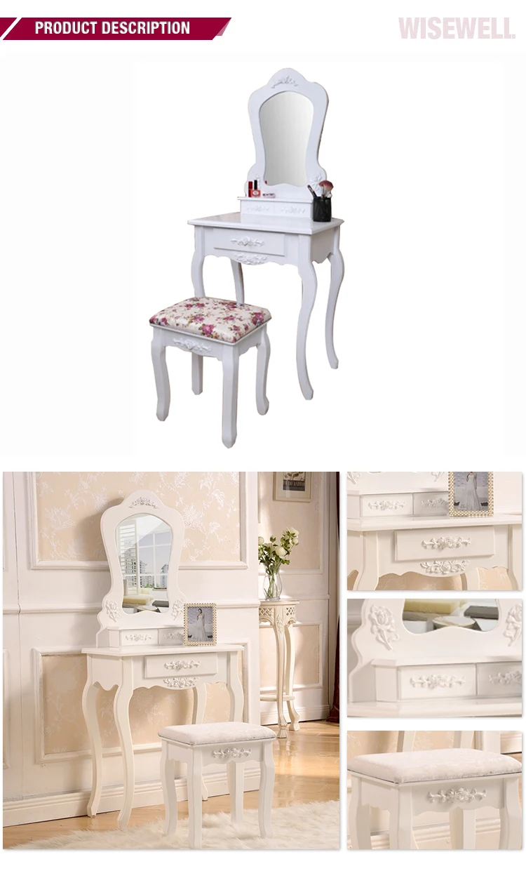 W-HY-019 white finish Jewelry Armoire Makeup Desk