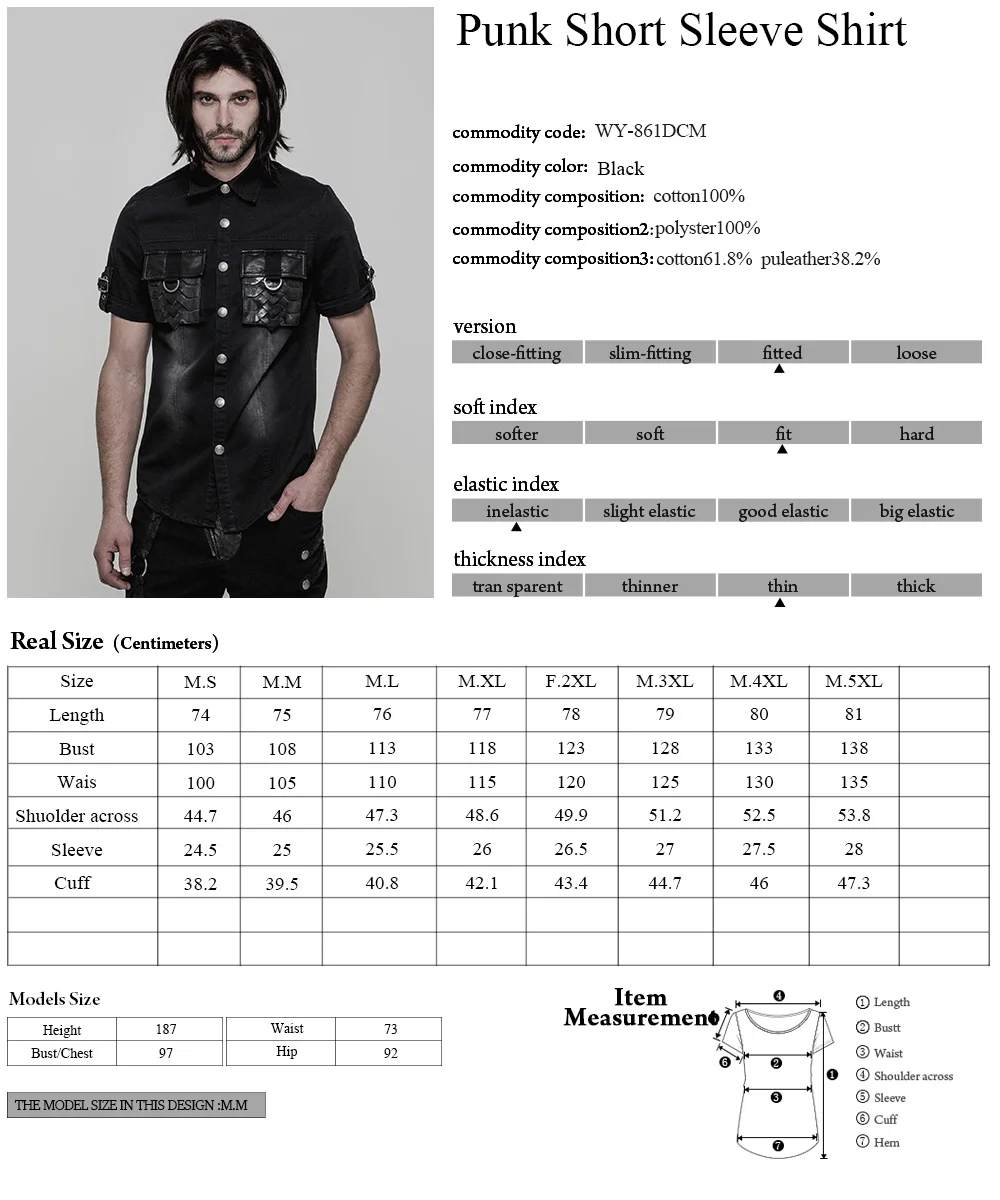 WY861 PUNK RAVE Autumn Military Pleated Twill Jean Men Long Sleeve Fishing Shirt