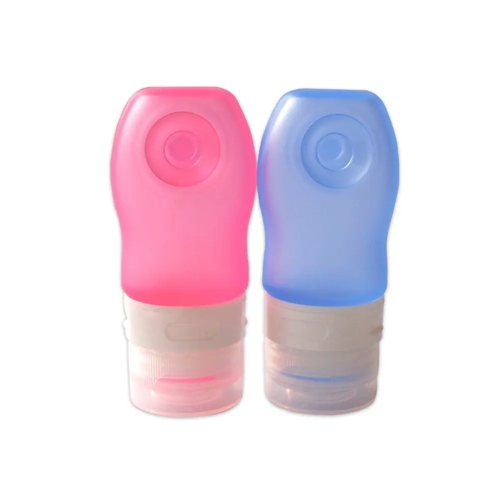 HealthAndYoga(TM) Refillable Cosmetic Minis for Travel | Soft Silicone Leak-proof Bottles with Flip Cap |Suction Hold - 37 Ml. Each (Set of 2, Half and Half)