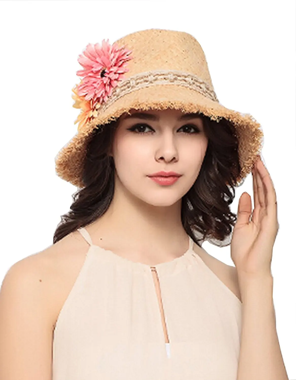 Km Lady High-end Fashion Raffia Hand-made Flower Modelling Beach Straw Sunhat