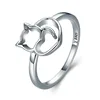 Authentic 925 Sterling Silver Naughty Little Cat & Heart Finger Ring for Women Sterling Silver Jewelry Gift Animal Ring