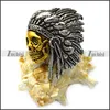 Unique Design Indian Primitive Tribe Gold Plating Tribal Chief Skull Ring with Silver Feather Hat