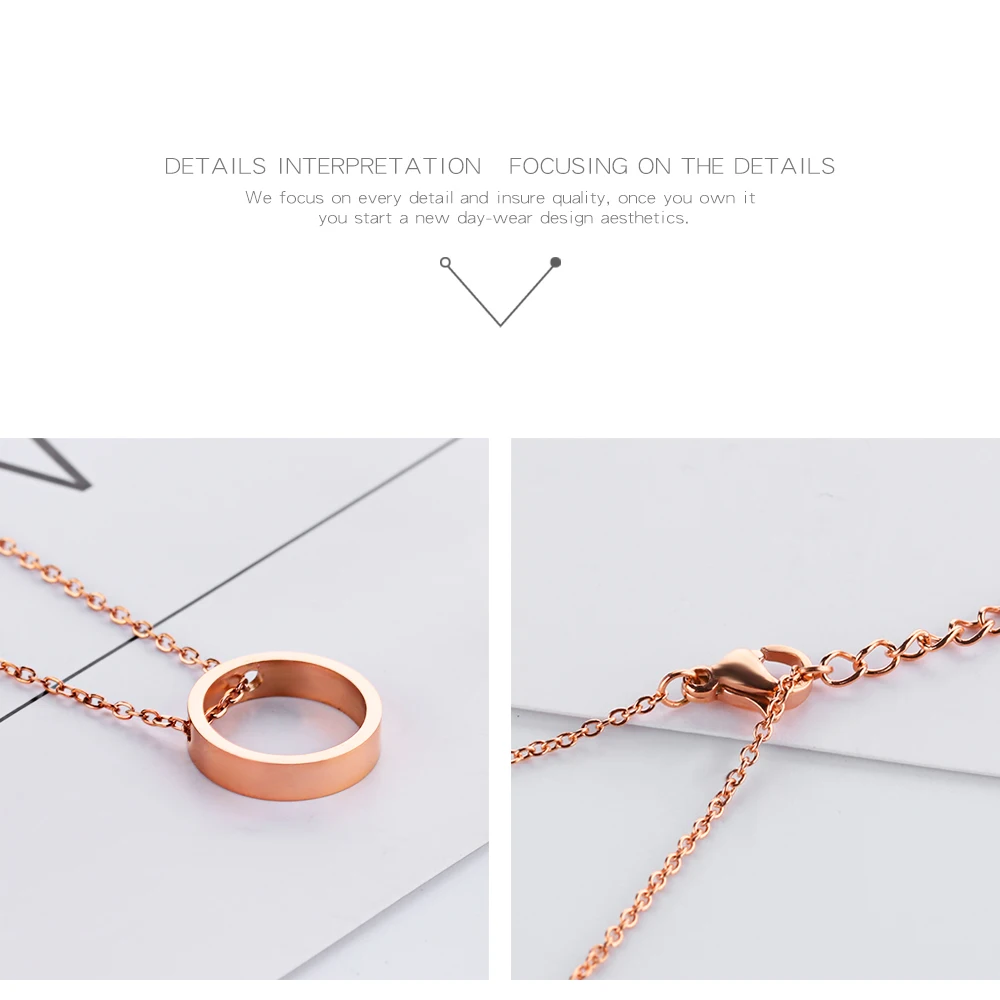 Simple Design Girls Jewelry Rose Gold Round Pendant Necklace Charms
