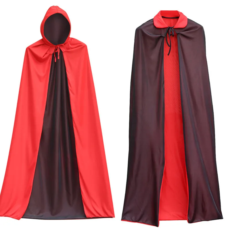 Knitted Fabric Black And Red Double Layer Adult Halloween Hooded Cloak ...