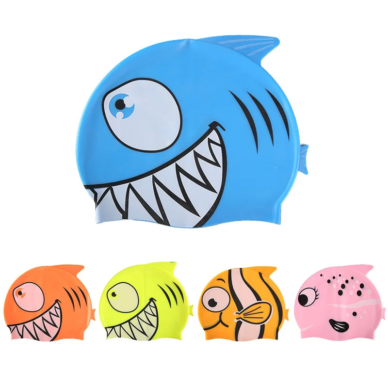 Fish-shaped Swimming Cap 100% Silicone Swimming Cap Style Shark Shape ...