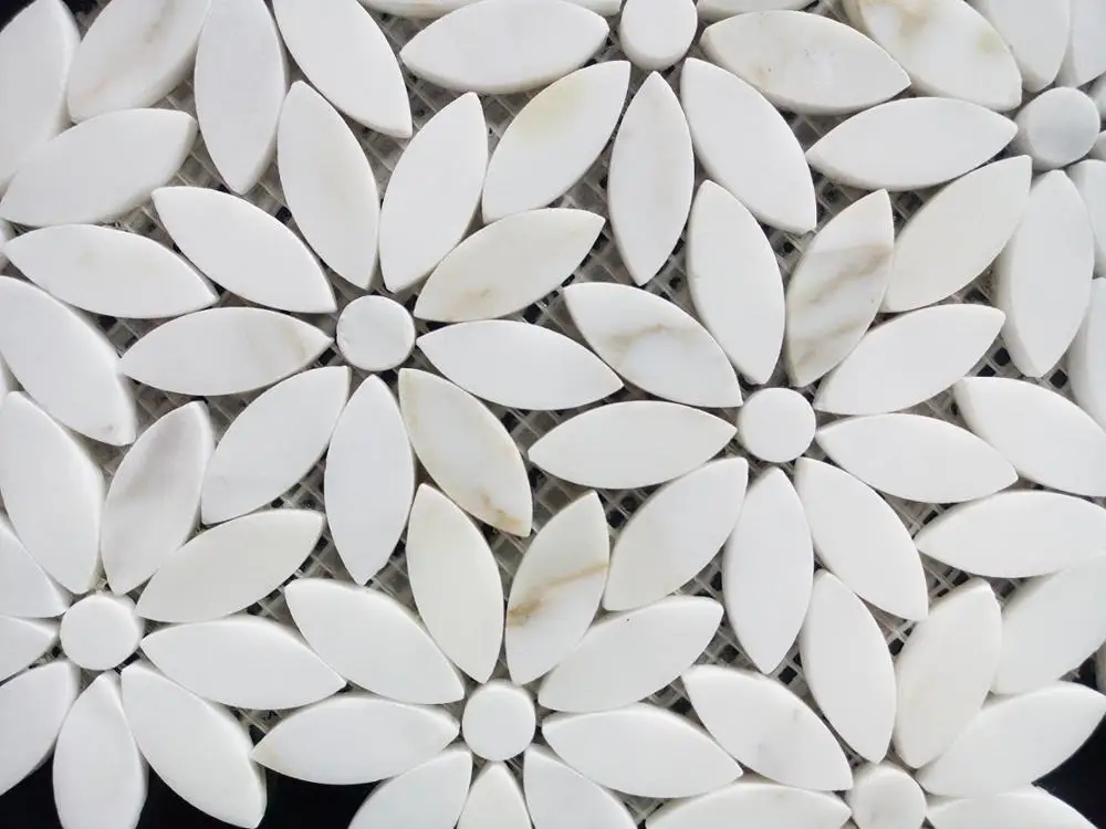Carrara white marble stone mosaic flower pattern waterjet wall tile mosaic