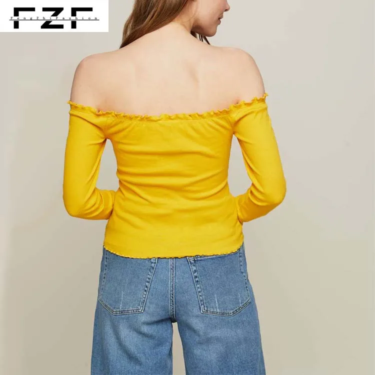 yellow long sleeve off the shoulder top