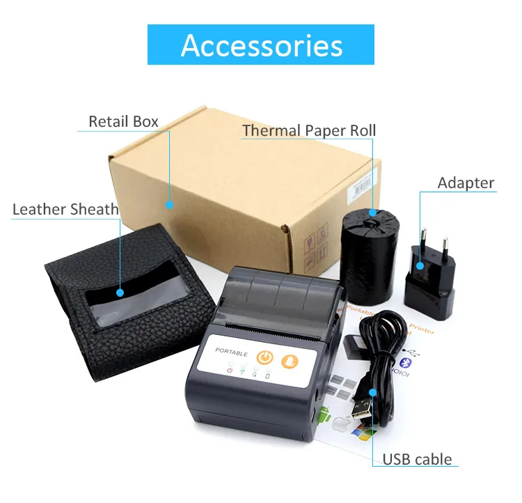 58mm handheld mobile bluetooth thermal pocket printer