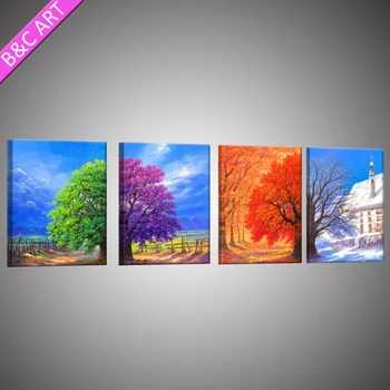 Famous Multi 4 Panel Purple Tree Painting For Christmas 