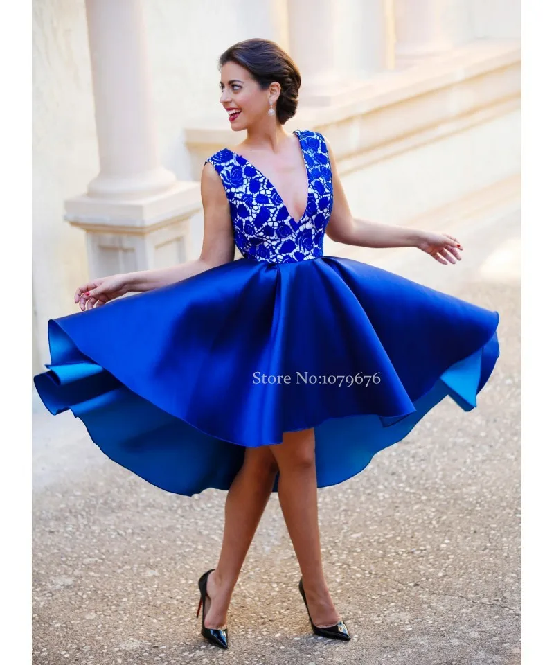 Fashion 2016 Royal Blue Women Dress Short Backless Prom