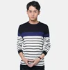 Man sweater contrast color stripe long sleeve knitwear fashion