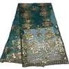 Dark green french lace embroidered sequin fabric tulle lace fabric
