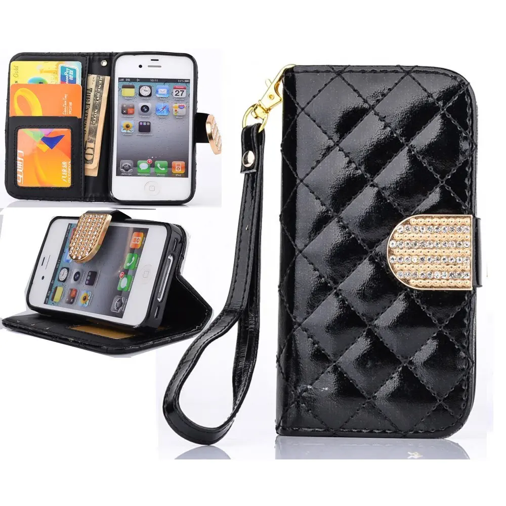 5S Wallet Case,iPhone 5S Case,iPhone 5S Leather,iPhone 5S Leather Case,Canica Flip PU Wallet Case Cover For iPhone 5 5S With Strap Black