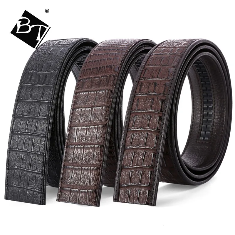 Bt Men's Crocodile 3.5cm Belts Striped Genuine Leather Without No ...