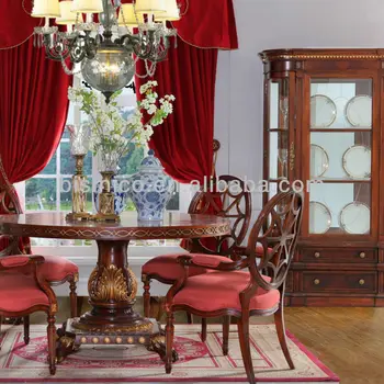 British Empire Round Dining Table Set Wood Carved Room Furniture Luxury Golden Rococo British Empire Round Dining Table Set Wood Carved Room Furniture Luxury Golden Rococo
