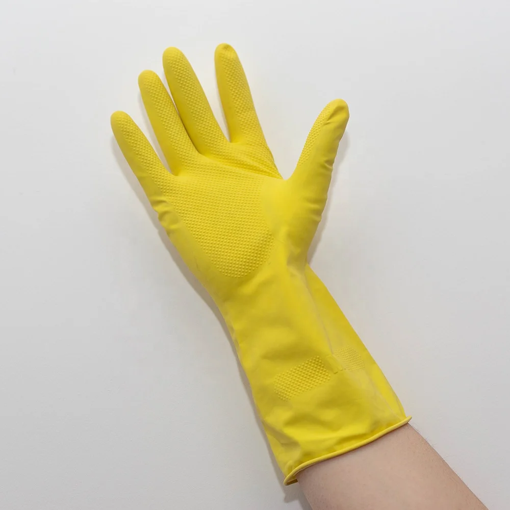 Spray Flock Lined Yellow Dish Washing Latex Nitrile Rubber